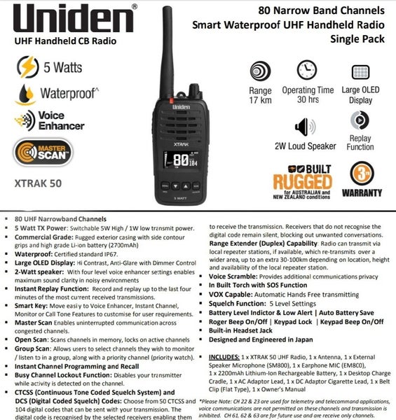 NEW UNIDEN XTRAK 50 UHF CB HANDHELD RADIO Carousel 3