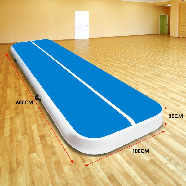6m Tumbling Mat Gymnastics Exercise 20cm Air Track - Blue Carousel 2