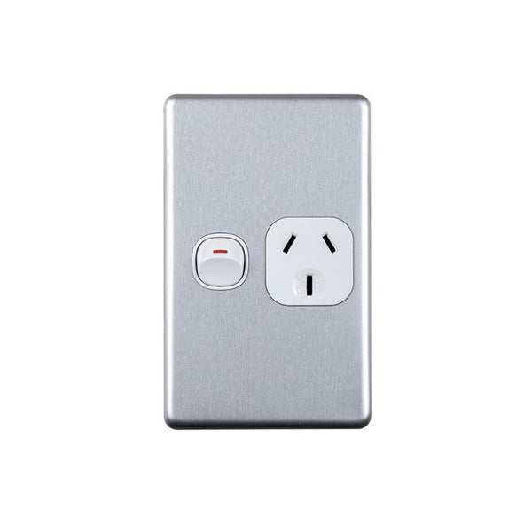 Alu Switch Wall Socket 250V 10A Single Powerpoints Vertical Carousel 1