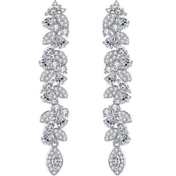 18K White Gold Chandelier Crystal Bridal Earrings "Shivanna" Carousel 1