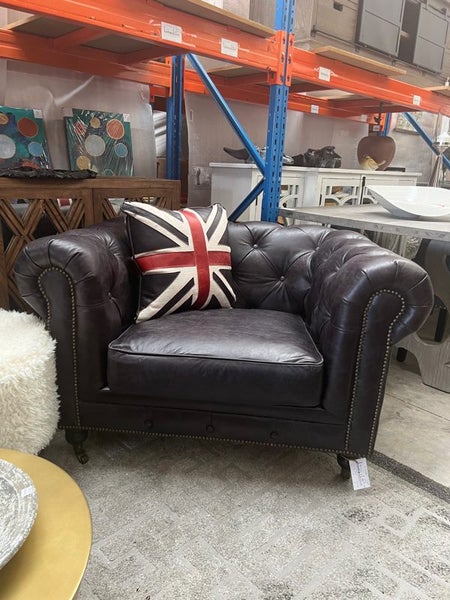 Top Grain Leather Chesterfield 1 Seat Sofa Black Carousel 1