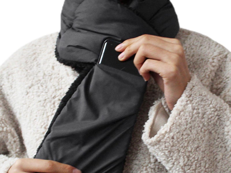 2X Unisex Scarf Neck Wraps with Mobile Phone Storage Bag Grey Green Carousel 3