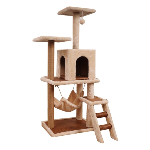 Furtastic 110cm Cat Tree Scratching Post Condo Tower Furniture - Beige Carousel 1