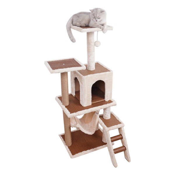 Furtastic 110cm Cat Tree Scratching Post Condo Tower Furniture - Beige Carousel 2