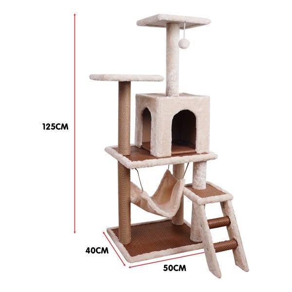 Furtastic 110cm Cat Tree Scratching Post Condo Tower Furniture - Beige Carousel 5