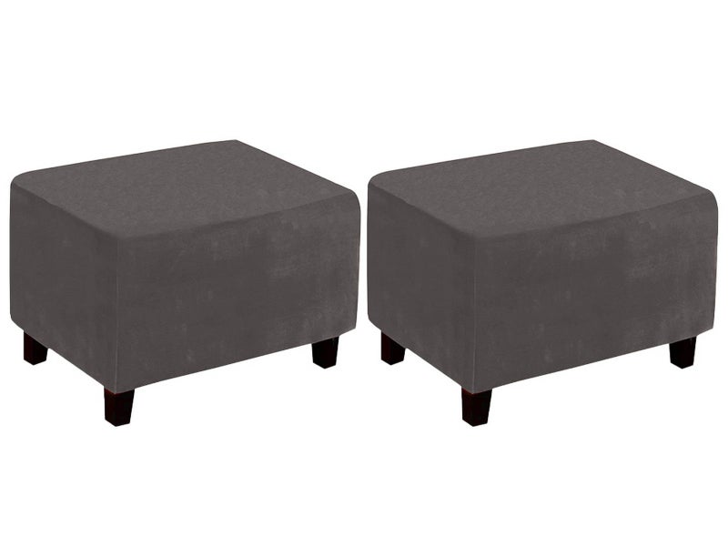 2X Rectangular Ottoman Stool Cushion Cover Foot Stool Cover Grey Carousel 1