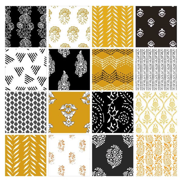 Soimoi 16 Pc Fat Quarter Bundle, Asian Block Print 18"x 22" DIY Patchwork- 100% Carousel 1