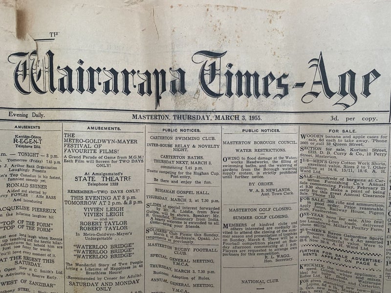 OLD NEWSPAPER: Wairarapa Times- Age, Masterton - 3 March 1955 Carousel 2