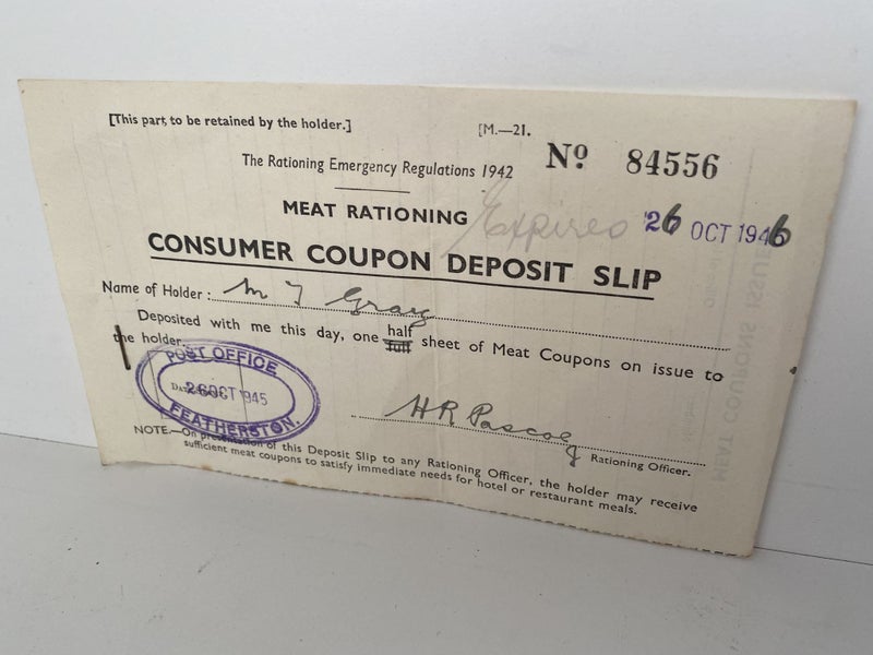 OLD RECEIPT: Meat Rationing Consumer Deposit Slip 1946 Carousel 2