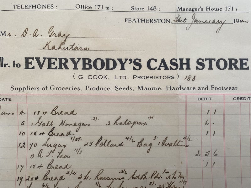 OLD INVOICE: Everybody's Cash Store, Featherson - Grocers, Produce, Seeds 1940 Carousel 1