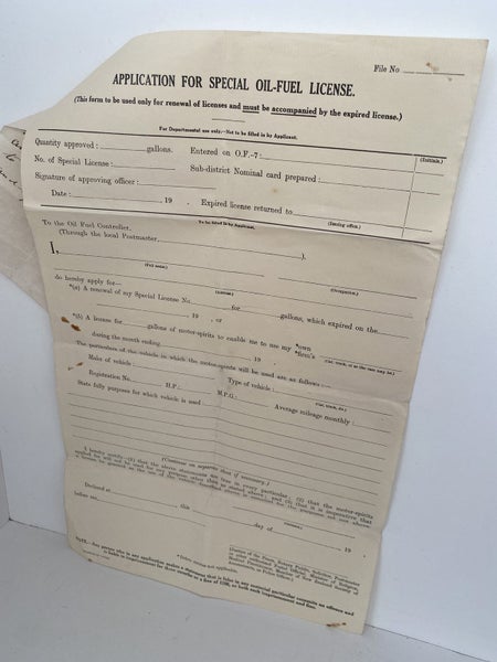 OLD DOCUMENT: NZ Government Application for special Oil-fuel License 1941 Carousel 2