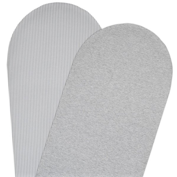 2-pack Moses/Pram Fitted Sheets - Grey Stripe/Melange Carousel 1