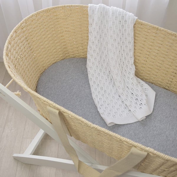 2-pack Moses/Pram Fitted Sheets - Grey Stripe/Melange Carousel 2