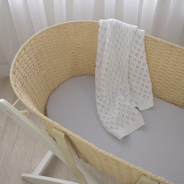 2-pack Moses/Pram Fitted Sheets - Grey Stripe/Melange Carousel 3