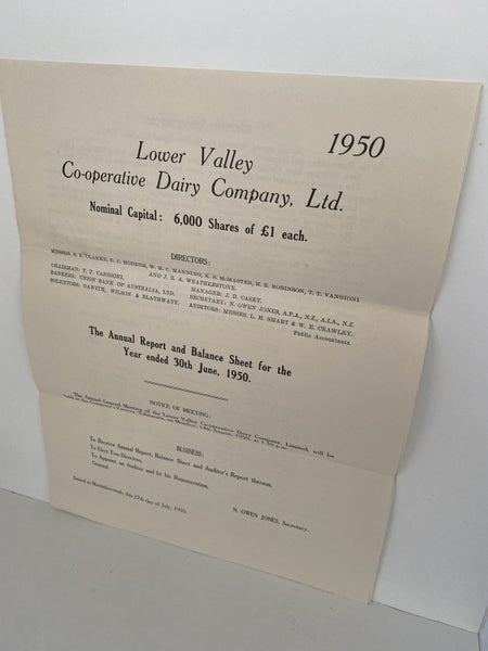 LOWER VALLEY CO-OP DAIRY COMPANY Ltd, Martinborough - Annual Report 1950 Carousel 2