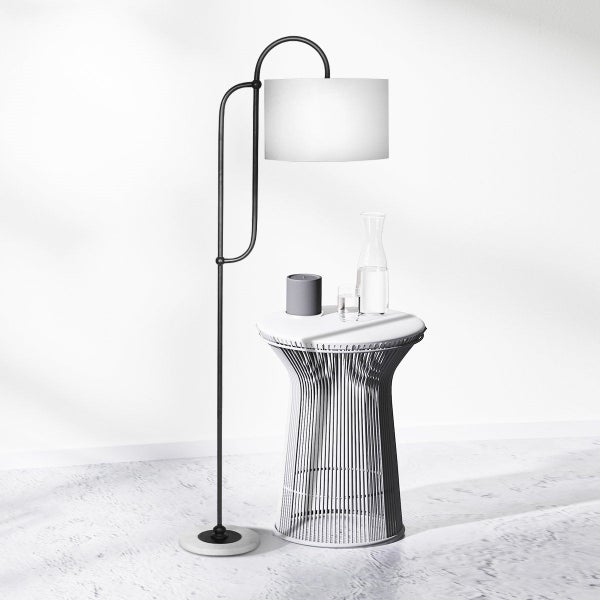 Sarantino Metal Floor Lamp with Marble Base & Off-White Shade Carousel 6
