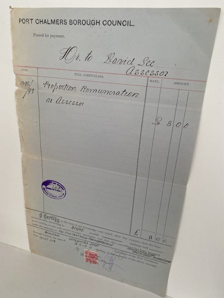 ANTIQUE INVOICE / RECEIPT: Port Chalmers Borough Council 1898 (124yo) Carousel 2