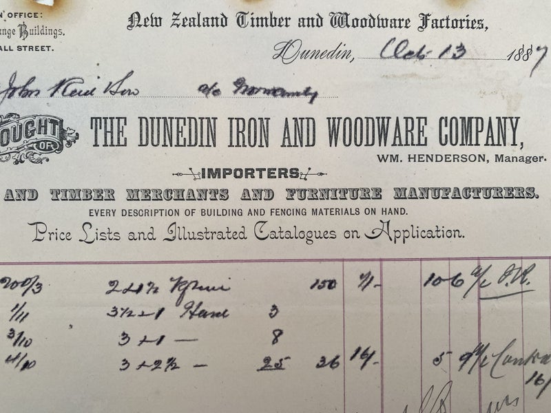 ANTIQUE INVOICE / RECEIPT: Dunedin Iron and Woodware Co. 1887 (141yo) Carousel 1