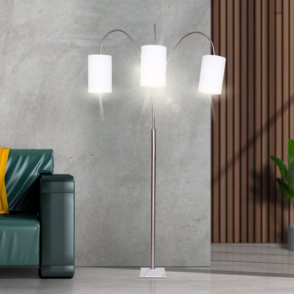 Sarantino Metal Arc Floor Lamp 3 Shades in Nickel Finish & Marble Base Carousel 7