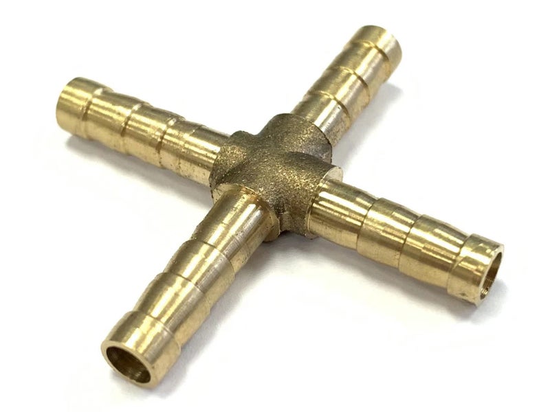 6mm Brass Barbed Cross Hose Joiner /4 Way Hose Tube Pipe Connector /Air Hosetail Carousel 1