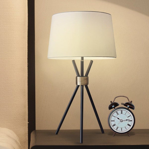 Sarantino Metal Tripod Table Lamp With Antique Brass Accent Reading Light Carousel 2
