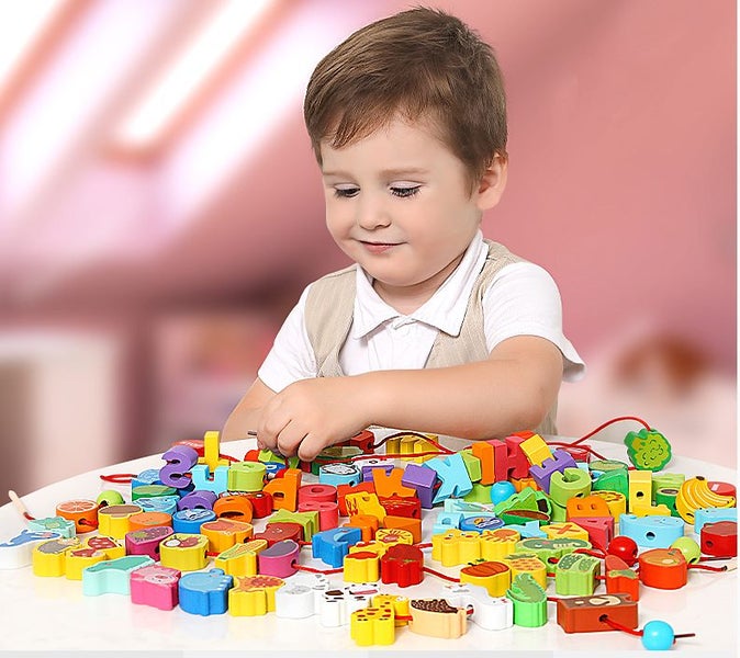 Wooden assorted threading shapes 75pcs Carousel 1