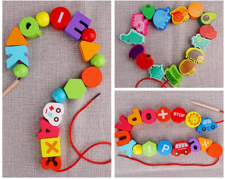 Wooden assorted threading shapes 75pcs Carousel 2