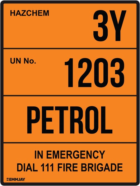 517 EMMJAY- HAZCHEM 3Y UN 1203 Petrol SIGN 225 x 300mm Carousel 1