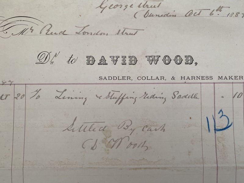 ANTIQUE INVOICE / RECEIPT: David Wood, Dunedin 1887 (141yo) Carousel 1