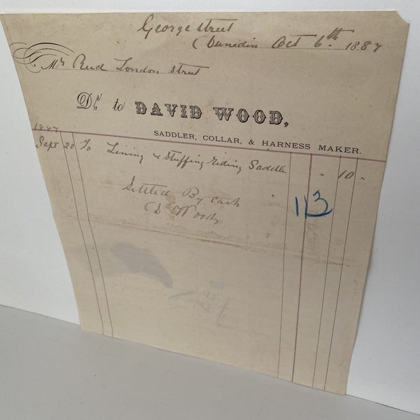 ANTIQUE INVOICE / RECEIPT: David Wood, Dunedin 1887 (141yo) Carousel 2