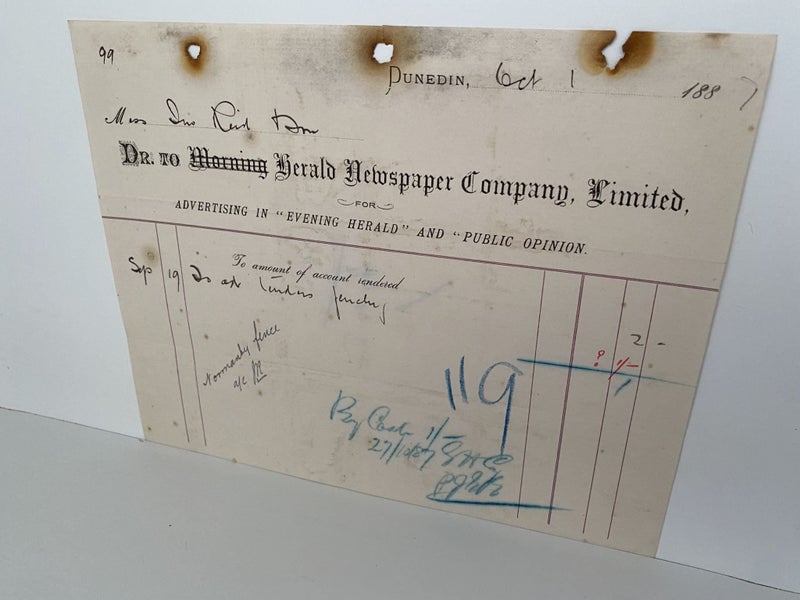 ANTIQUE INVOICE: Herald Newspaper Company Ltd, Dunedin 1881 (141 yo) Carousel 2