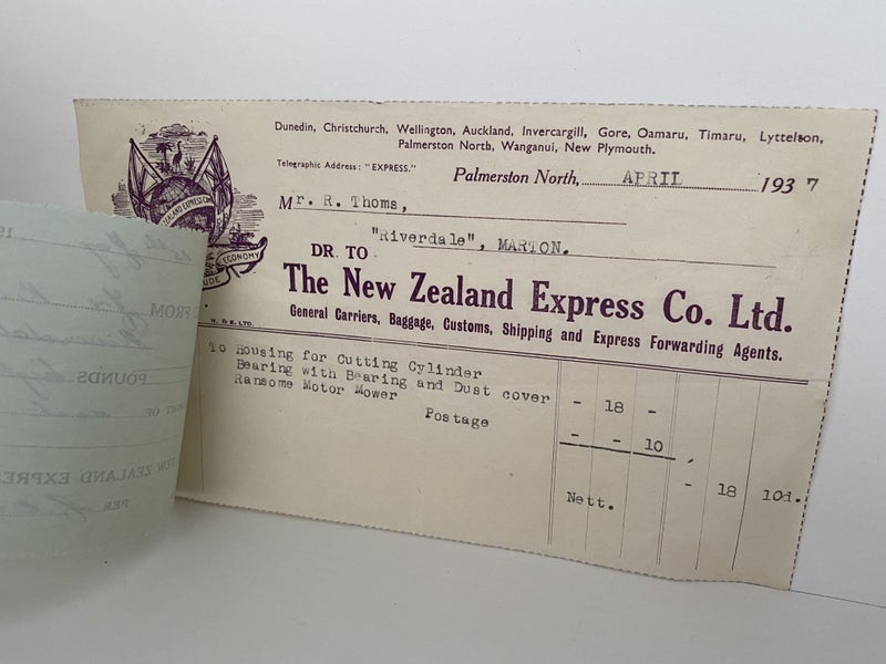OLD INVOICE / RECEIPT: The New Zealand Express Co. Palmerston Nth 1937 Carousel 2