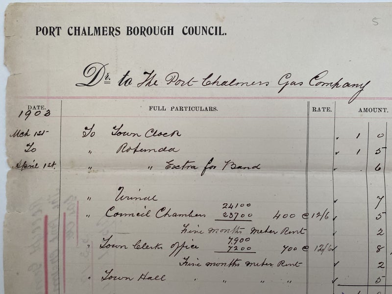 ANTIQUE INVOICE / RECEIPT: Port Chalmers Borough Council 1903 (119 yo) Carousel 1