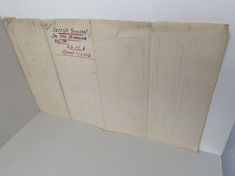 ANTIQUE INVOICE / RECEIPT: Port Chalmers Borough Council 1903 (119 yo) Carousel 3