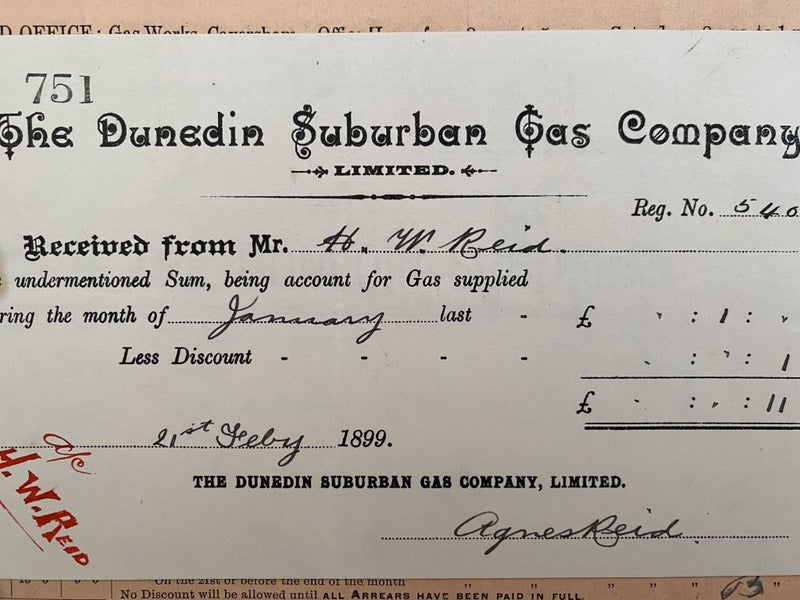 ANTIQUE INVOICE / RECEIPT: Dunedin Suburban Gas Co. 1899 (123 yo) Carousel 1