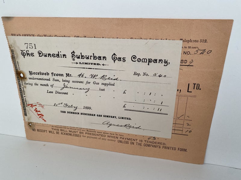 ANTIQUE INVOICE / RECEIPT: Dunedin Suburban Gas Co. 1899 (123 yo) Carousel 2