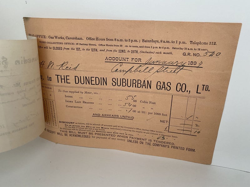 ANTIQUE INVOICE / RECEIPT: Dunedin Suburban Gas Co. 1899 (123 yo) Carousel 3