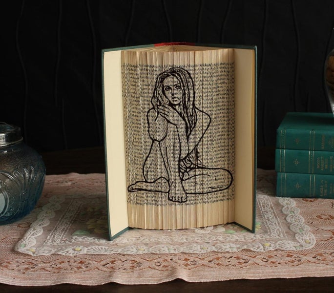 Naked Sitting Woman, Sensual art image engraved in book, unique Home Decor Carousel 2