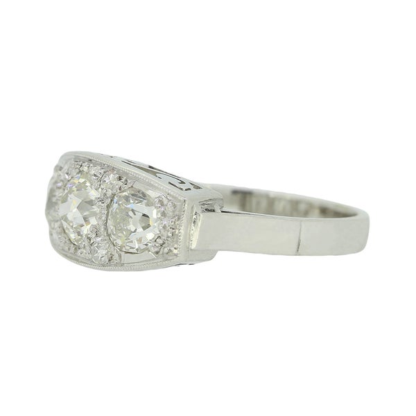 Antique Art Deco French 18k Gold 1.29ctw Old European Diamond Trilogy Band Ring Carousel 2