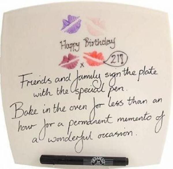 Personalised 21st Birthday Gift Plate: Square (Lips) Signed & Sealed Carousel 1