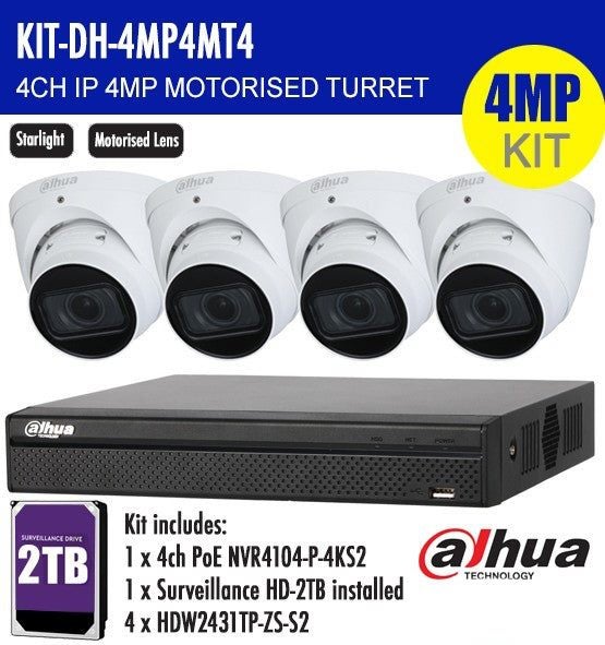 DAHUA 4MP 4CH IP MOTORISED TURRET BUNDLE KIT /w 2TB HDD Storage Carousel 1