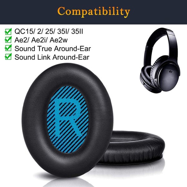 2 x Replacement Leather Ear Pads for Bose QC25/QC35 Headphones - Black Carousel 2