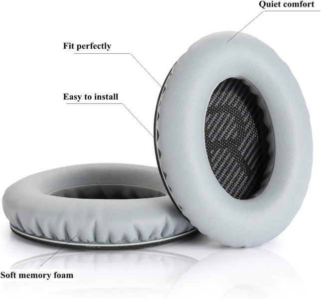 2 x Replacement Leather Ear Pads for Bose QC25/QC35 Headphones - Grey Carousel 2