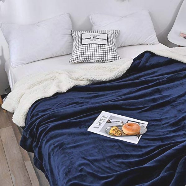 Thick Fuzzy Soft Sherpa Fleece Bed Sofa Blankets-Blue Carousel 1