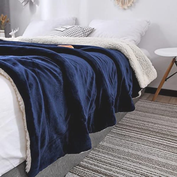 Thick Fuzzy Soft Sherpa Fleece Bed Sofa Blankets-Blue Carousel 2