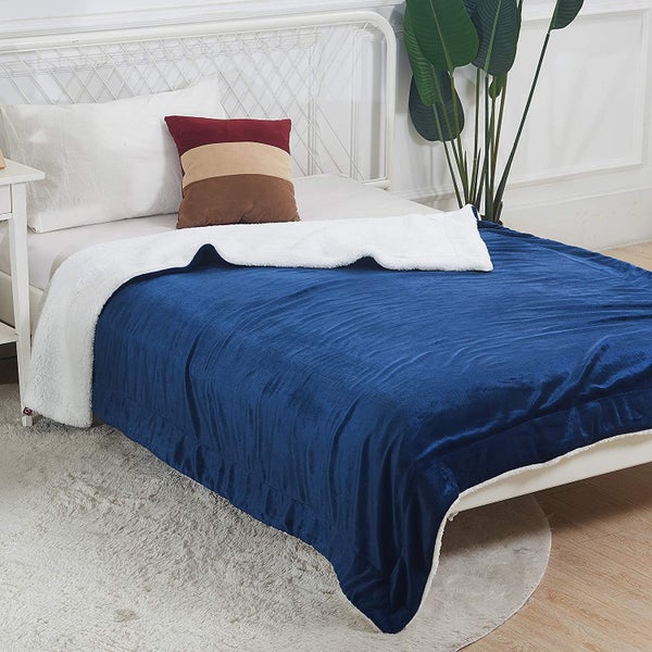 Thick Fuzzy Soft Sherpa Fleece Bed Sofa Blankets-Blue Carousel 7