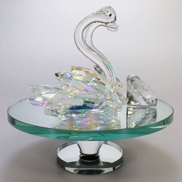 Iridescent Cut Glass Swans with Gem on Turnable Mirror Base63613780618371113