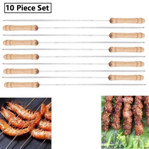 BBQ Skewer Kit 10PCS Wooden Handle Stainless Steel BBQ Skewers Carousel 1