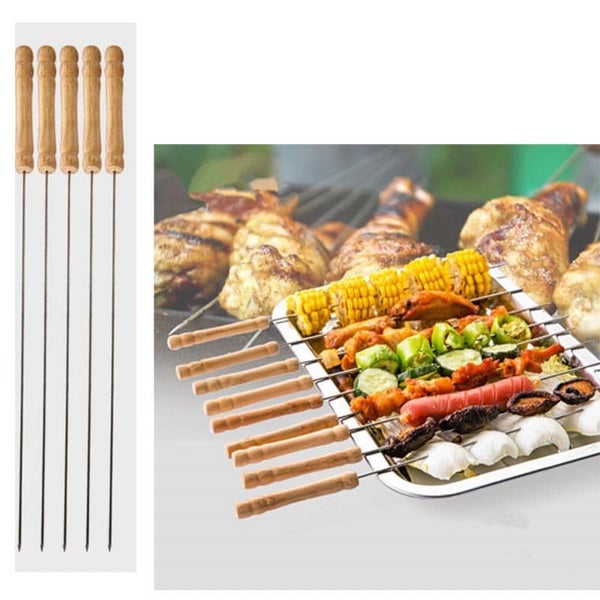 BBQ Skewer Kit - 10PCS Wooden Handle Stainless Steel BBQ Skewers Carousel 1