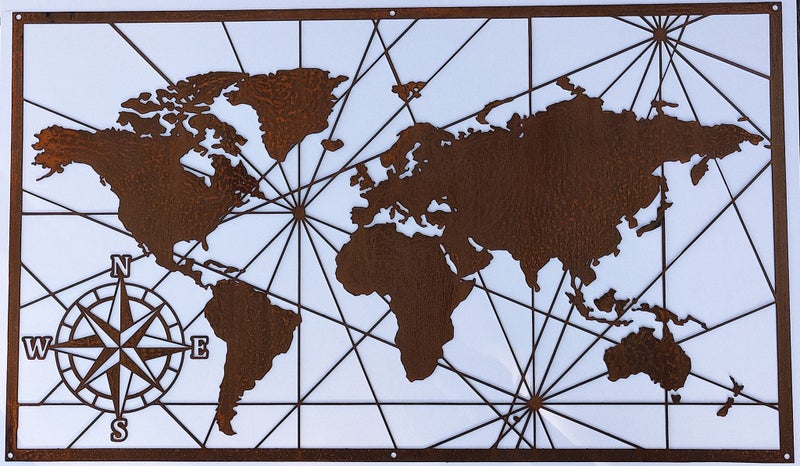 World Map - CorTen Steel Art Carousel 2